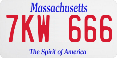 MA license plate 7KW666