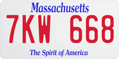 MA license plate 7KW668