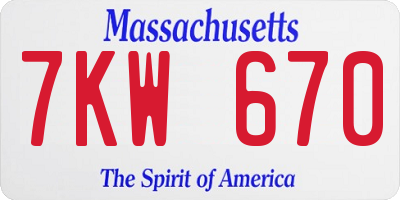 MA license plate 7KW670