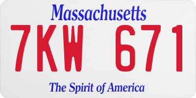 MA license plate 7KW671
