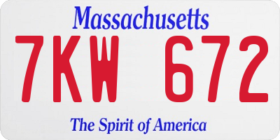 MA license plate 7KW672