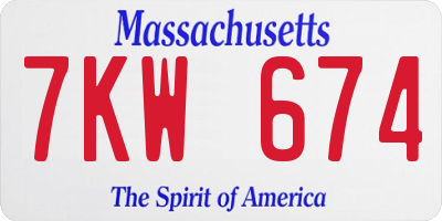 MA license plate 7KW674