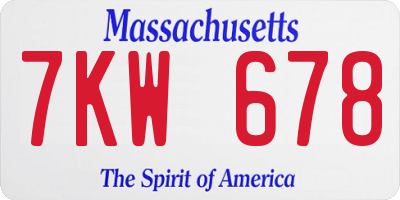 MA license plate 7KW678