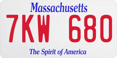 MA license plate 7KW680