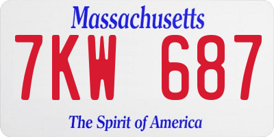 MA license plate 7KW687