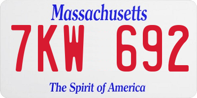MA license plate 7KW692