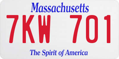 MA license plate 7KW701