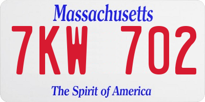 MA license plate 7KW702