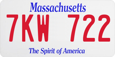MA license plate 7KW722