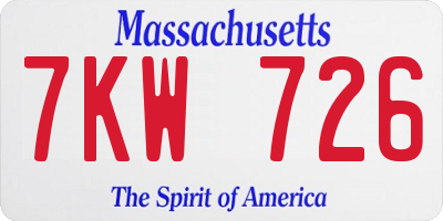MA license plate 7KW726
