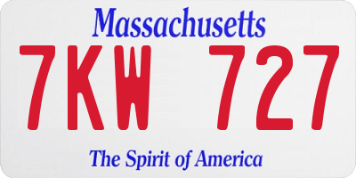 MA license plate 7KW727