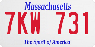MA license plate 7KW731