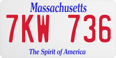 MA license plate 7KW736