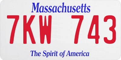 MA license plate 7KW743
