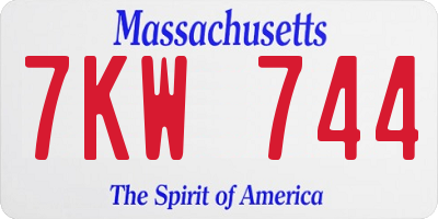 MA license plate 7KW744
