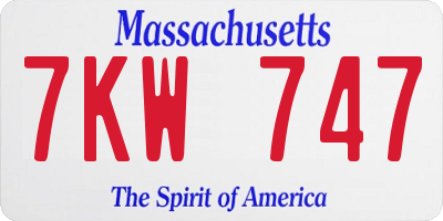 MA license plate 7KW747