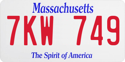 MA license plate 7KW749