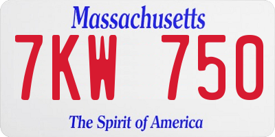 MA license plate 7KW750