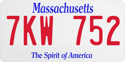MA license plate 7KW752