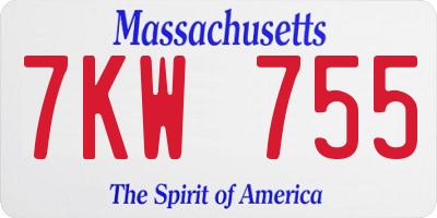 MA license plate 7KW755