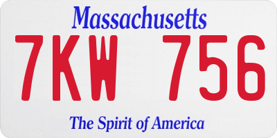 MA license plate 7KW756