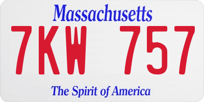 MA license plate 7KW757