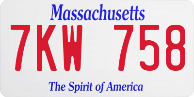 MA license plate 7KW758