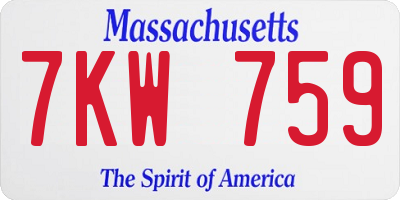 MA license plate 7KW759