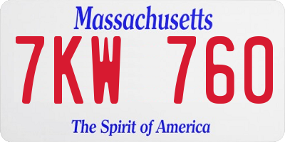 MA license plate 7KW760
