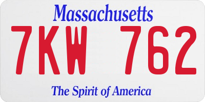 MA license plate 7KW762
