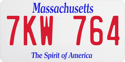 MA license plate 7KW764