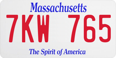 MA license plate 7KW765