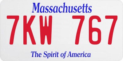 MA license plate 7KW767