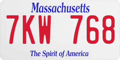 MA license plate 7KW768