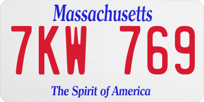 MA license plate 7KW769