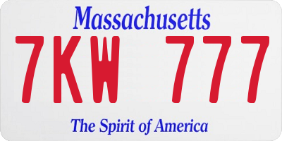 MA license plate 7KW777