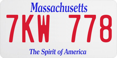 MA license plate 7KW778
