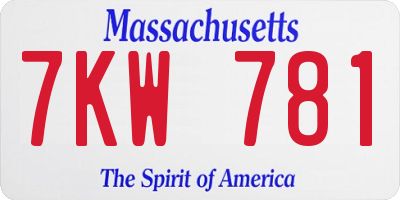 MA license plate 7KW781