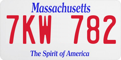 MA license plate 7KW782