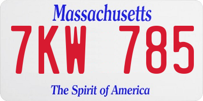 MA license plate 7KW785