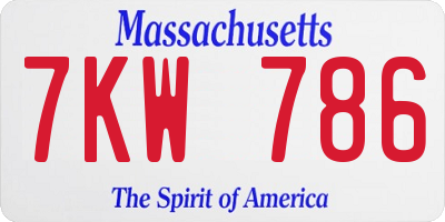 MA license plate 7KW786