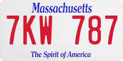 MA license plate 7KW787