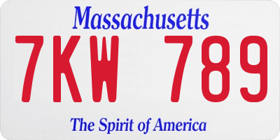 MA license plate 7KW789