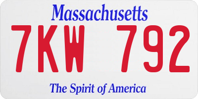 MA license plate 7KW792