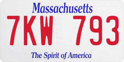 MA license plate 7KW793