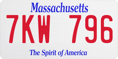 MA license plate 7KW796