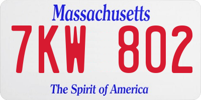 MA license plate 7KW802