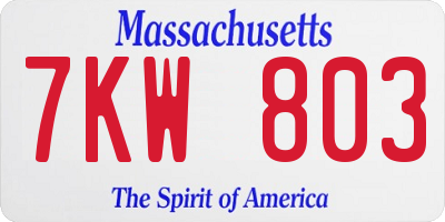 MA license plate 7KW803