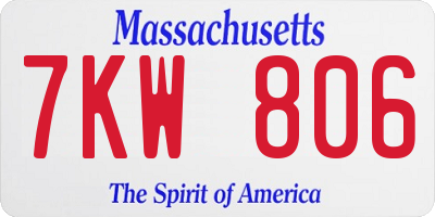 MA license plate 7KW806
