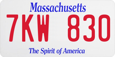 MA license plate 7KW830